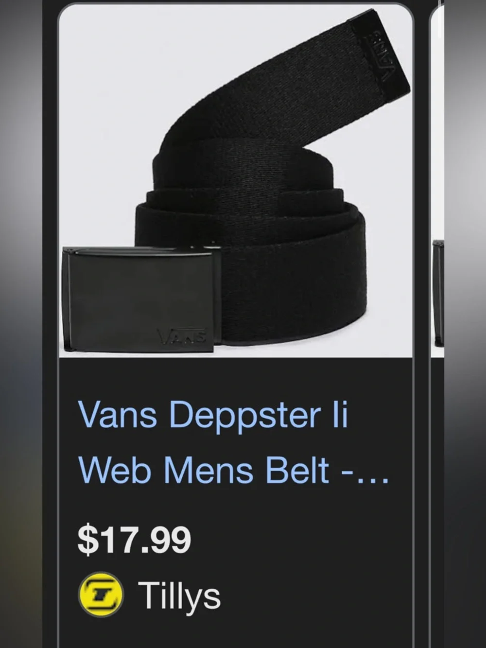 Unisex Vans Black Fabric Belt - Picture 2 of 7
